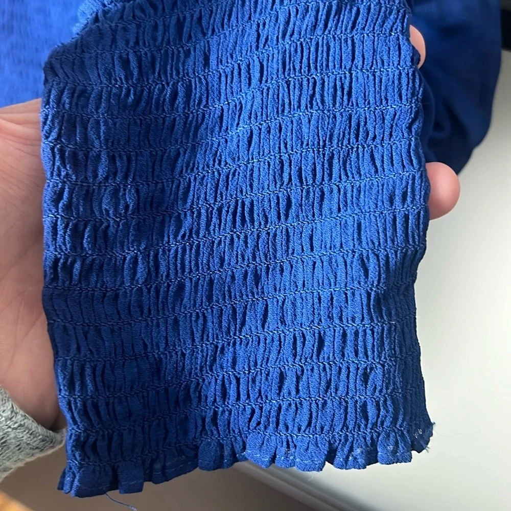 Reformation Royal Blue Smocked Long Sleeve Blouse